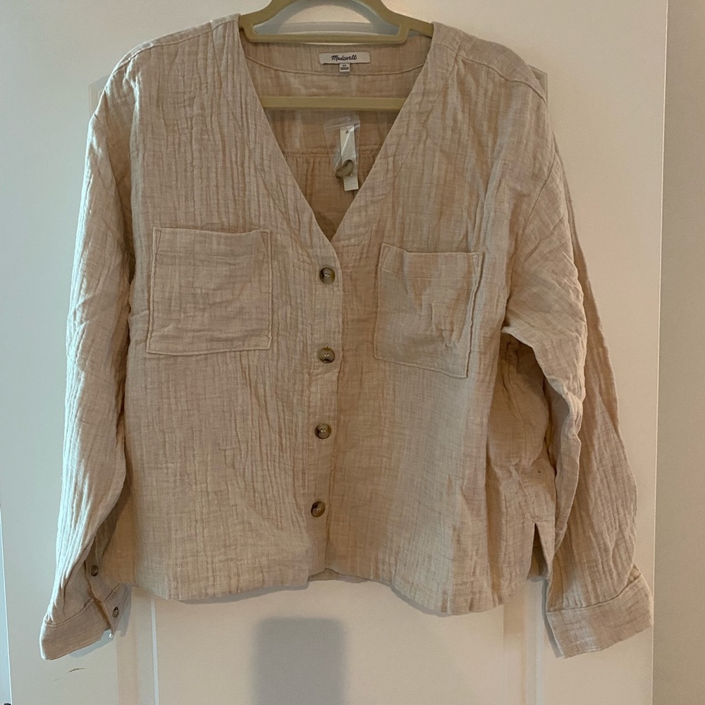 Madewell Lightspun Cardigan Top in Oatmeal Melange - XL (NWT)